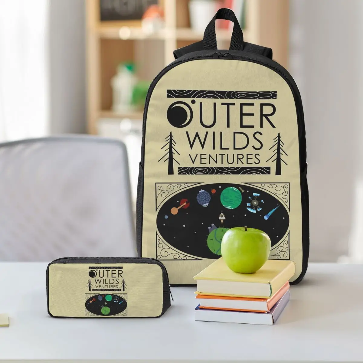 Outer Wilds Ventures Handbook Backpack Student BookBag School Bag Shoulder Bags 3ps Insulated Lunch Bag Pencil Case
