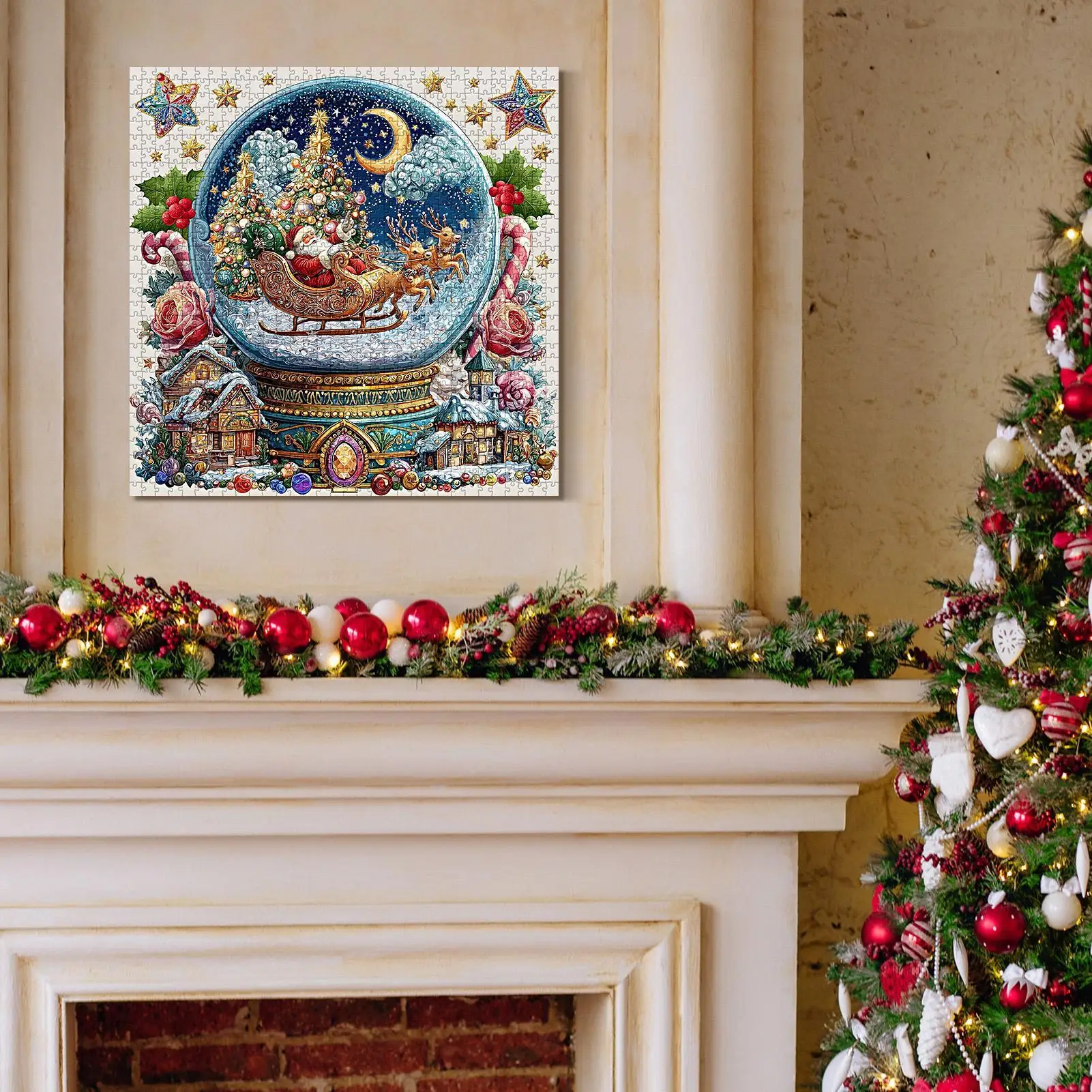 Kerst Sneeuwbol Puzzel Kerst Winter Scène Uitdagende Puzzels Kleurrijke Vakantie Familiebijeenkomst Activiteiten voor het leven