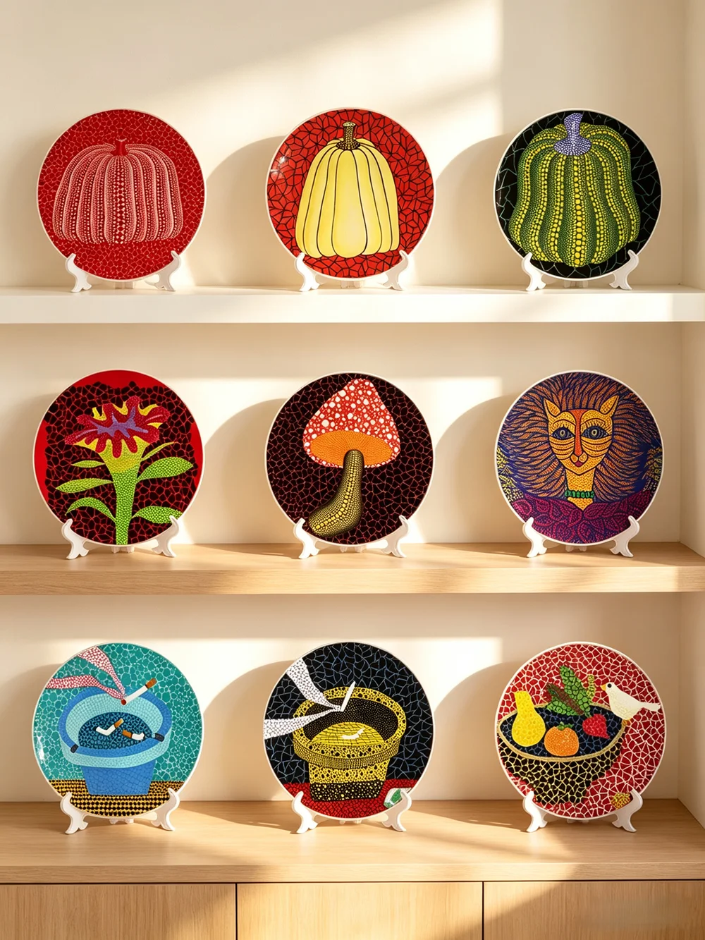 Kusama Yayoi Art Decorative Dish With Sign Japanese Art Wave Point Pumpkin Plant Ceramic Plate Housewarming Gift Home Decor