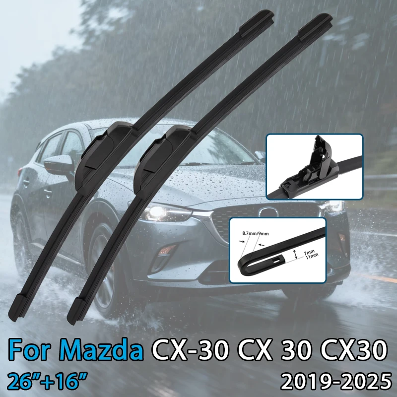 لمازدا CX-30 CX 30 CX30 2019-2025 26 ''+ 16'' ممسحة السيارة شفرة الجبهة مساحات صالح U هوك الذراع الزجاج الأمامي شفرات ممسحة السيارات