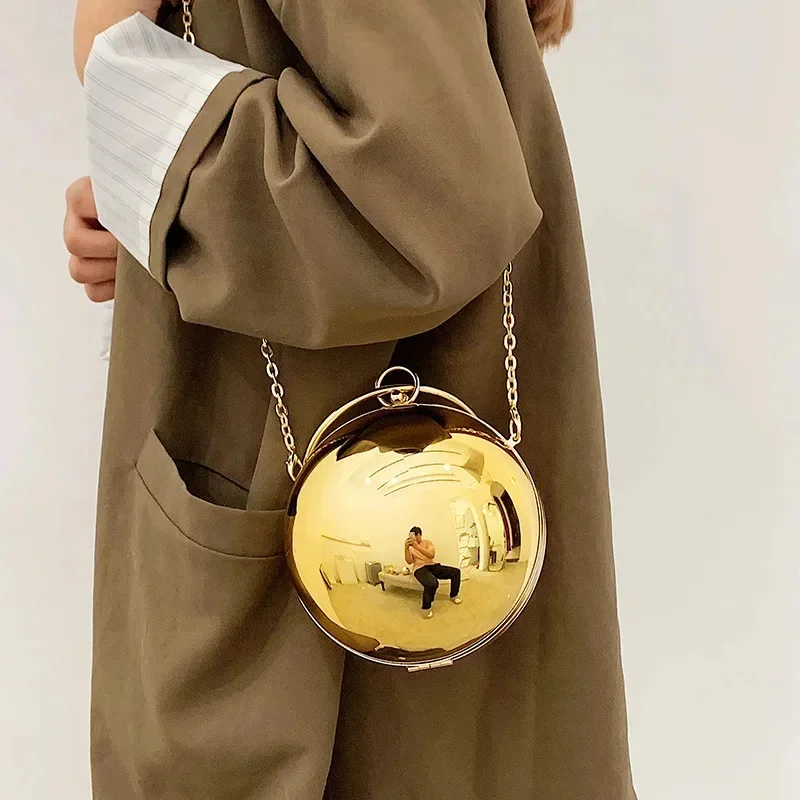 New Round Ball Evening Bag Luxury Women Bright Surface  Acrylic Chain Shoulder Bag Handbag Fashion Party Chain Handbag Purse