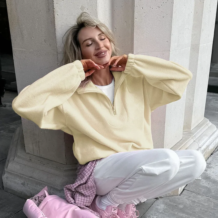 Suda Hoada con Cuello Redondo y Forro Polar, Otoño Invierno, Manga Larga, Moda Femenina, Cómoda, Suave, Color Blo