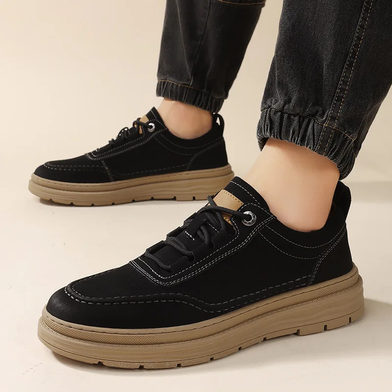 Men Casual Shoes Invisible Heighten Sneakers Fashion Handmade Retro Leisure Breathable Hiking Shoes Men Non-Slip Trekking Shoes