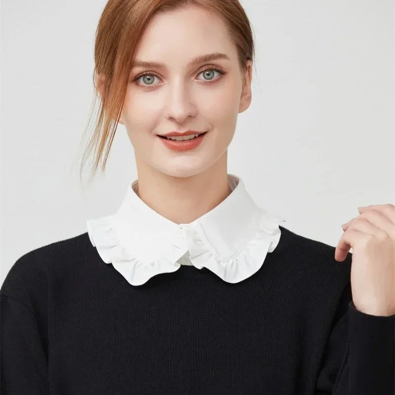 無地ホワイトハーフシャツフェイクカラーレディースブラウスセーター取り外し可能なシャツカラーフェイクラペルトップカラーデコレーション