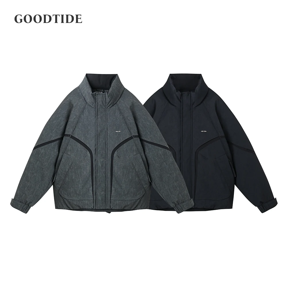 

Fashion Men's 90 White Duck Down Stand Collar Geometric Splicing Down Jacket 2025 Winter New Loose Warm Casual Top Jacket