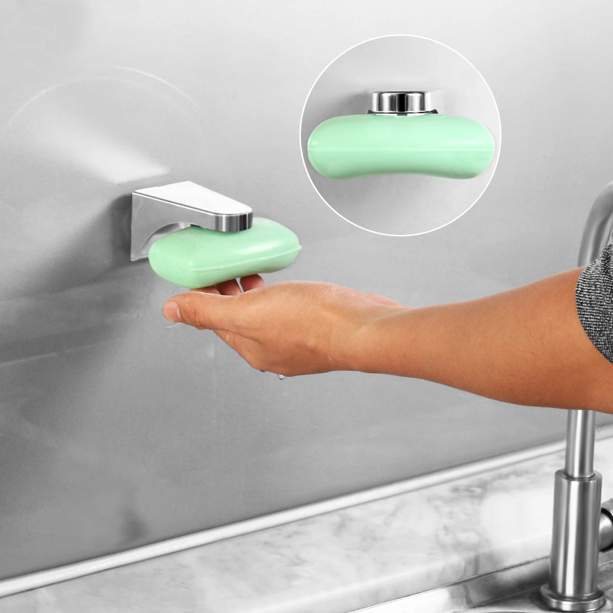 Jabonera magnética para baño, dispensador de jabón, accesorio de pared, estante de succión, organizador de baño, estante colgante