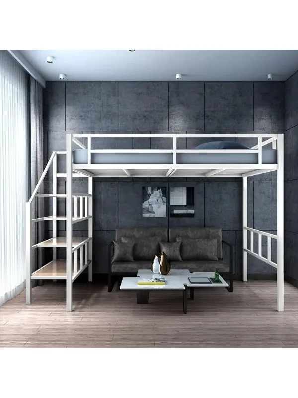 Small apartment high-quality load-bearing elevated bed under the empty custom iron bed under the table duplex second floor loft