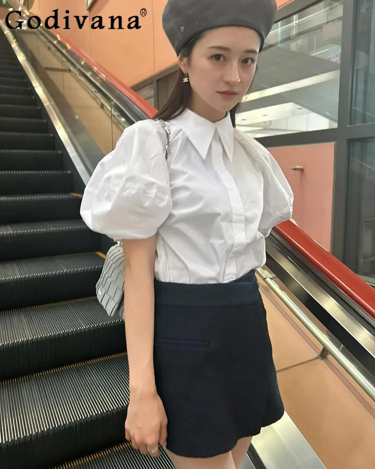 

2026 New Spring and Summer Girls Women's Slim Fit Puff Sleeve Shirts Japanese Style Sweet Elegant Casual Blouses Tops Mujer