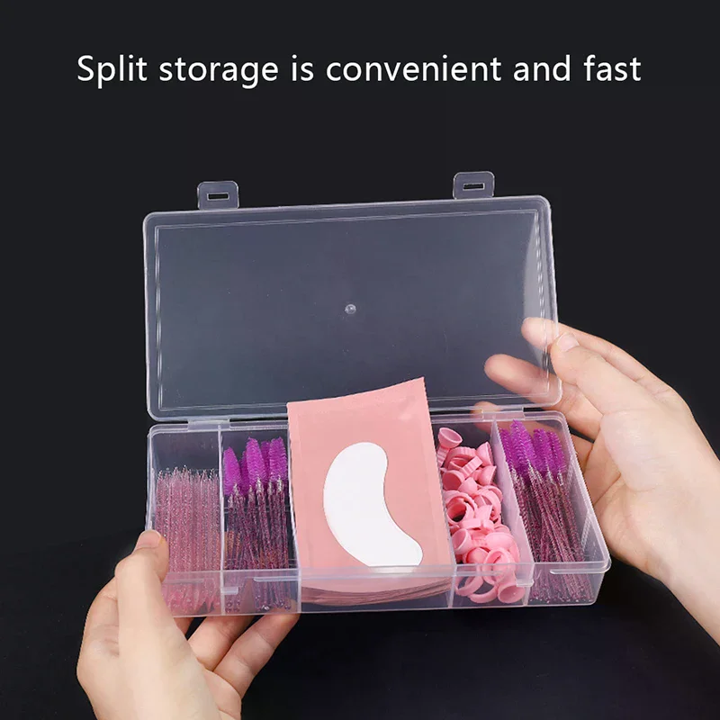 Transparent Cover with Rectangle Vertical Grid Eyelash Extension Tool Storage Box Glue Tweezer Holder Makeup Organizer