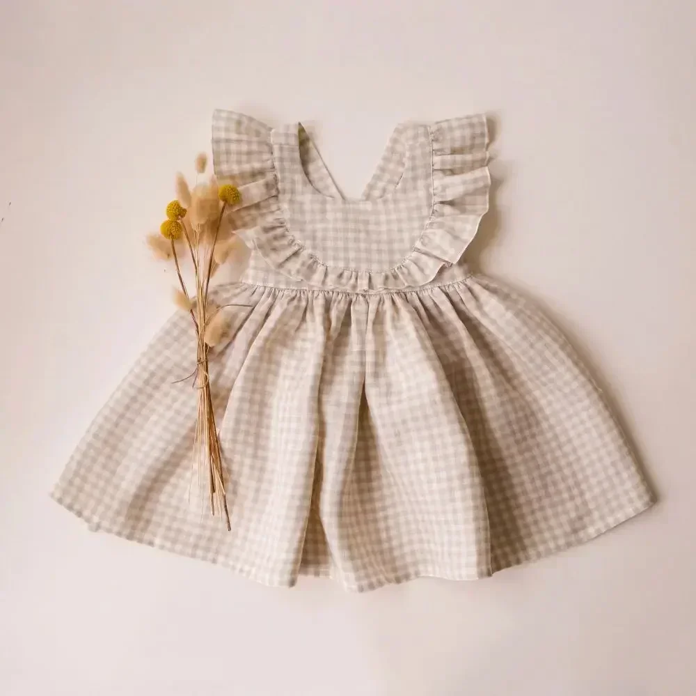 1-5T Toddler Baby Girl Holiday Dress Summer Linen Cotton Baby Girls Clothes