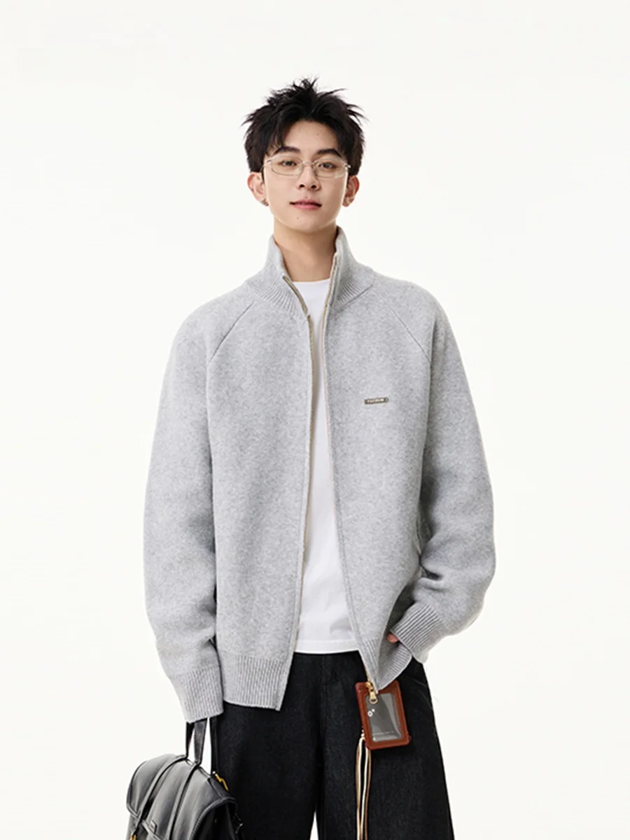 

Мужской вязаный кардиган на молнии, осенне-зимний, новый, в стиле Old Money, универсальный, с воротником-стойкой, премиум-класса