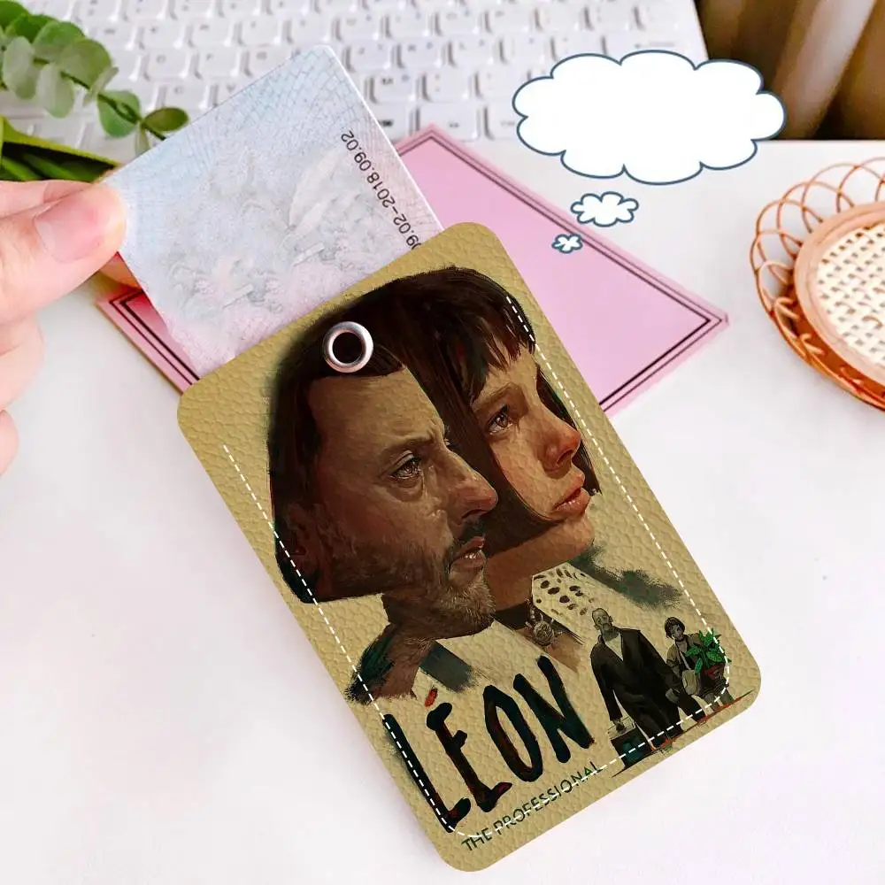 Leon le professionnel 1Pc étui pour carte d'accès porte-carte en cuir porte-clés porte-clés étiquettes d'accès porte-carte d'identité étui porte-clés