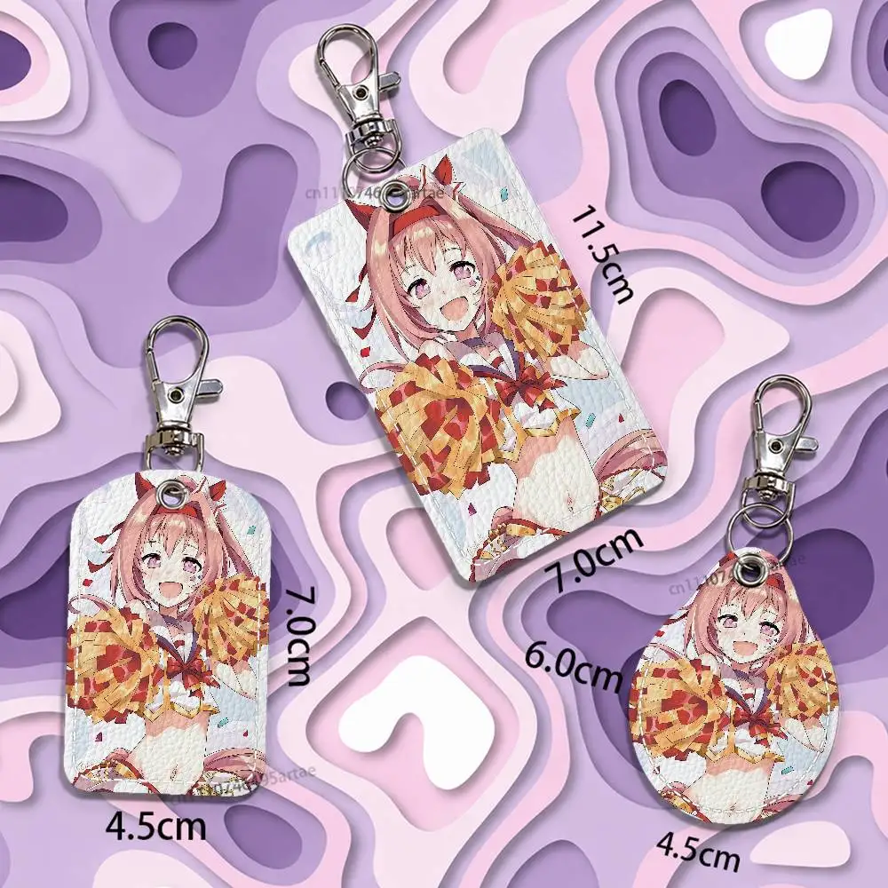 Haru Urara U-Umamusume Rectangle ID Card Case Keychain Access Card Bag Key Tag Ring Leather Card Holder Key Ring view 4