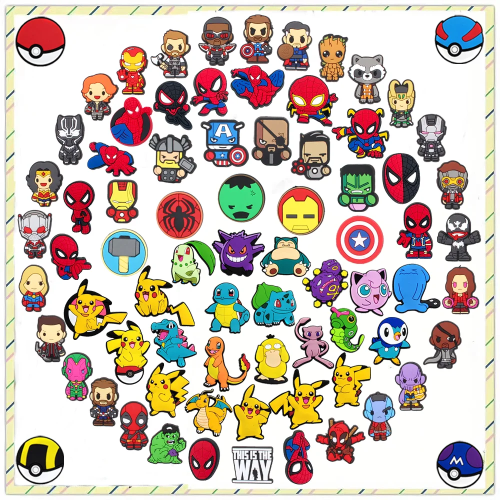 MINISO 1pcs Marvel superhero Pok é mon DIY cool charms shoe Accessories buckle clogs sandals Garden shoes decorate kids gifts