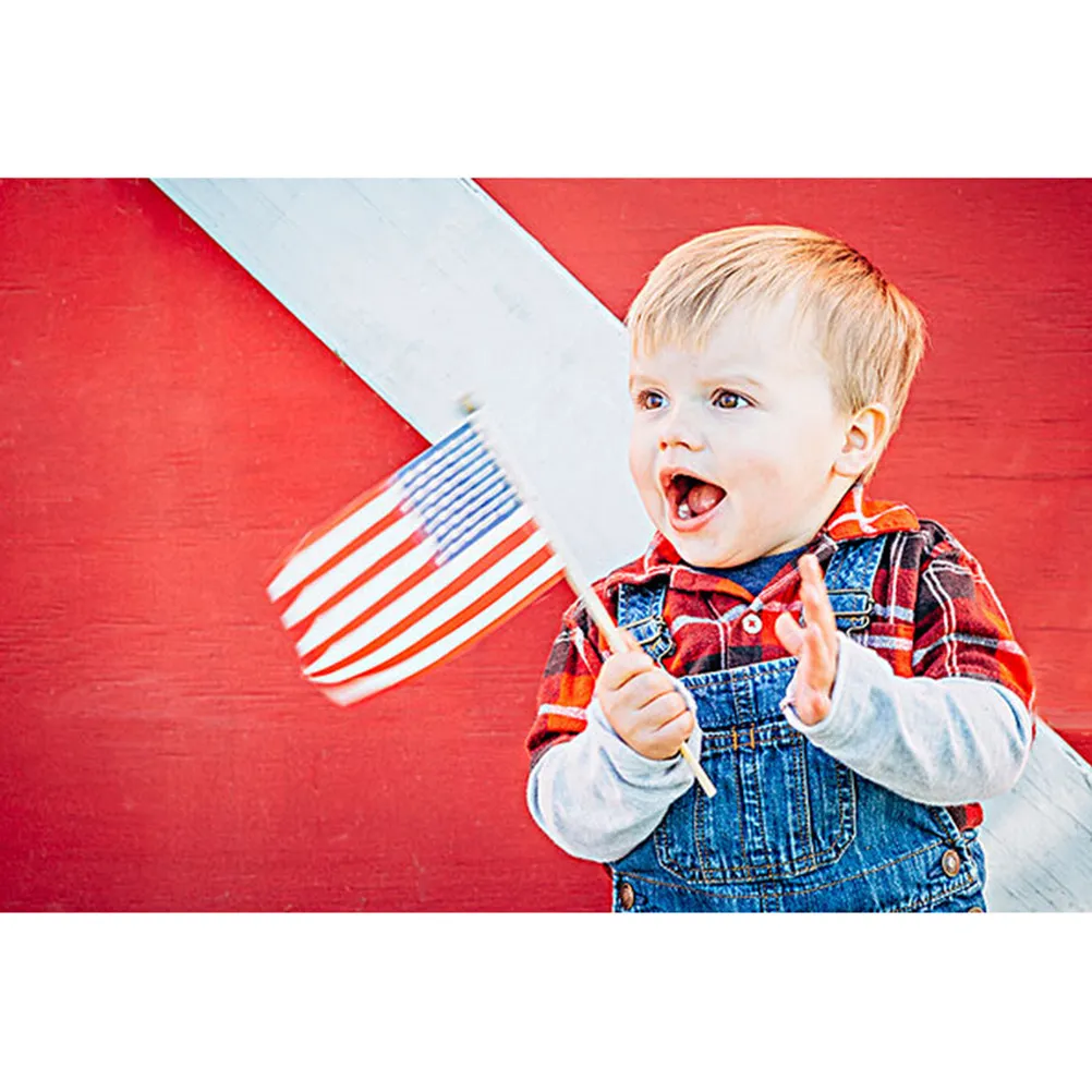 50Pcs Usa Mini American Hand Waving Flag 14x21cm Polyester Plastic Stick Lightweight Portable for National Holidays