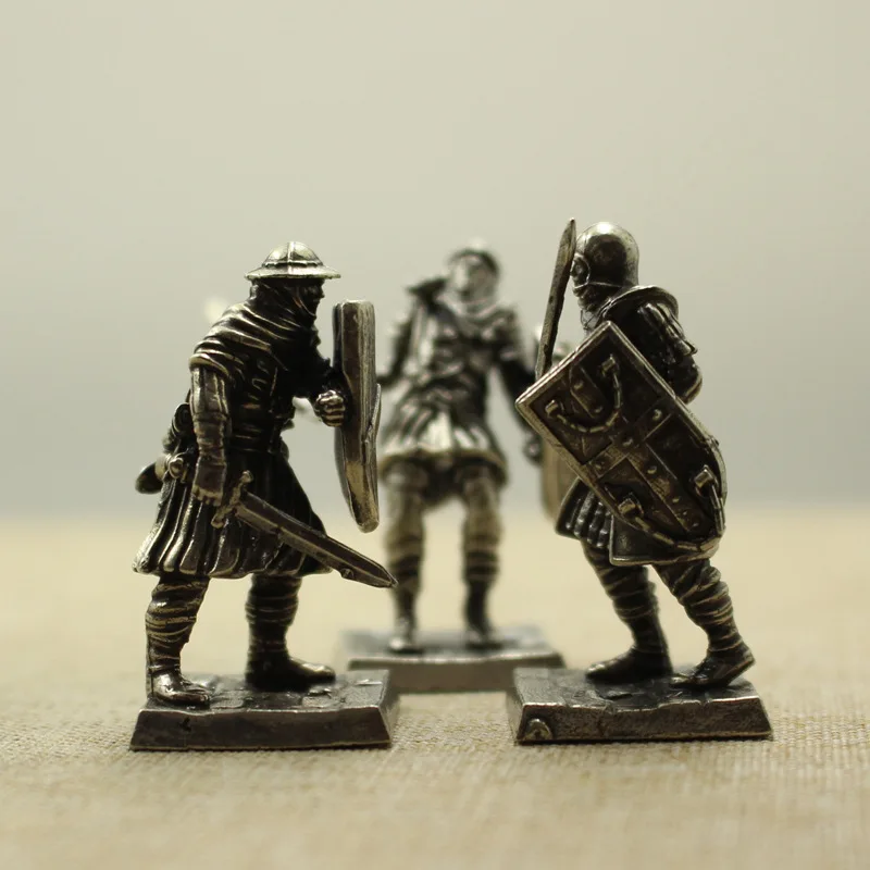 Metal Copper European Medieval Legionnaire Shield Soldiers Model Figurines Miniatures Desktop Game Decorations Toy Ornament Gift