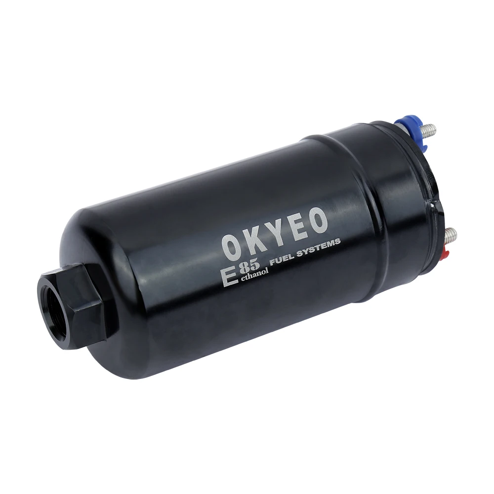 OKYEO New EFI 380LPH 1000HP  Inline External Fuel Pump 10AN Inlet + Check Vavle 6AN Outlet E85 Compatible Compatible 044 style