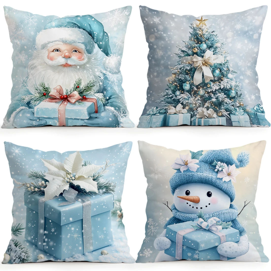1pcs/4pcs Christmas Gift Box Cushions Pillowcase Polyester Cushion Cover Throw Pillow Pillowcover Home Car Sofa Decor