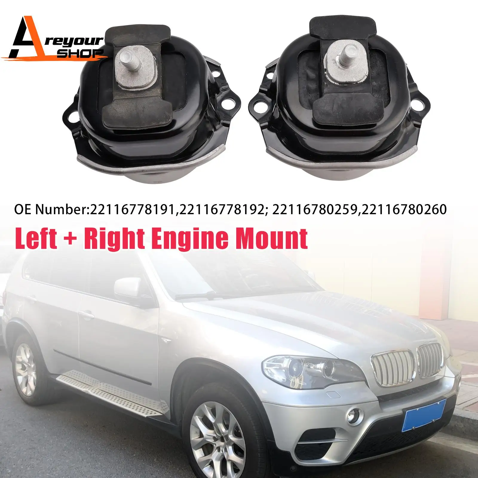 

Areyourshop Left + Right Engine Mount 22116865145 22116865146 for BMW X5 E70 X6 E71 E72 xDrive 35i