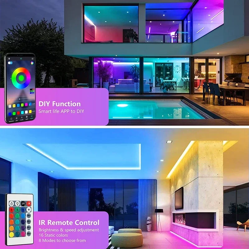 LED Stirp Lights for Room Decoration Christmas Bluetooth Neon Lights RGB Tape SMD5050 Color LED 1m-5m 10m 15m 20m 30m Luces LED