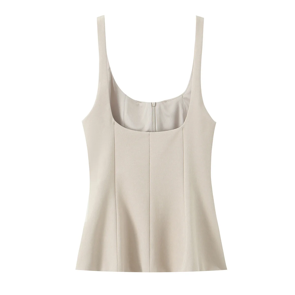 بلوزة صيفية بدون أكمام مع سحاب وحاشية مكشكشة وتصميم بدون ظهر بلون سادة وتنورة قصيرة بحاشية وحزام سباغيتي بدون أكمام #3