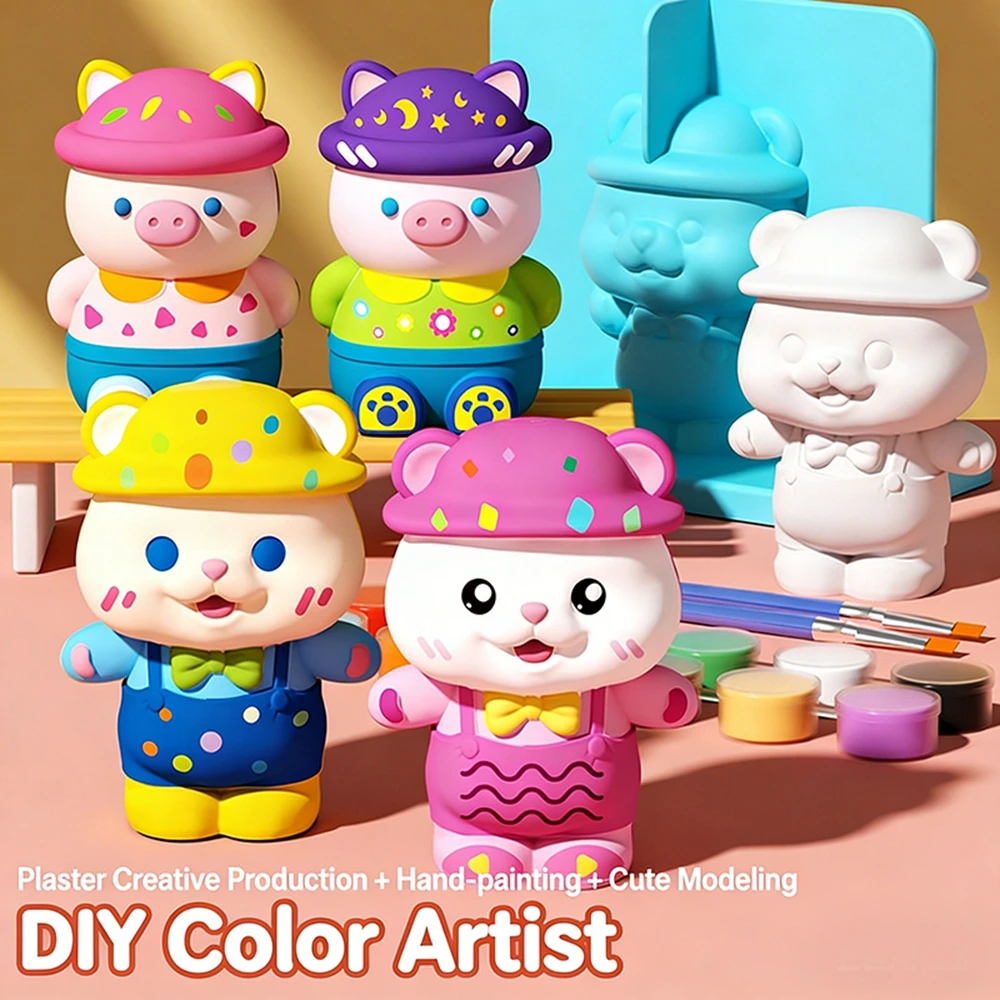 

Hot Selling Gypsum Doll Coloring Children's Handmade Diy Doll Creative Paint Brush Painting Graffiti Toy Set For Kids Gift