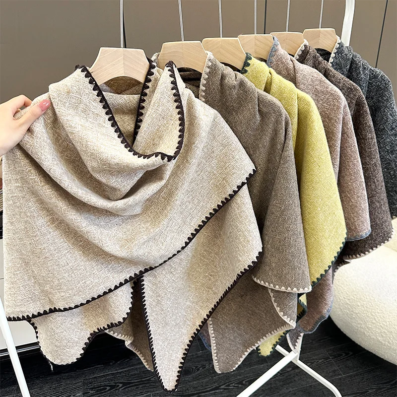 Knitted Cashmere Coat  Designer Women triangle Poncho Cape Open Front Cardigan Wrap Shawl Female Spring Autumn Capes Ponchos