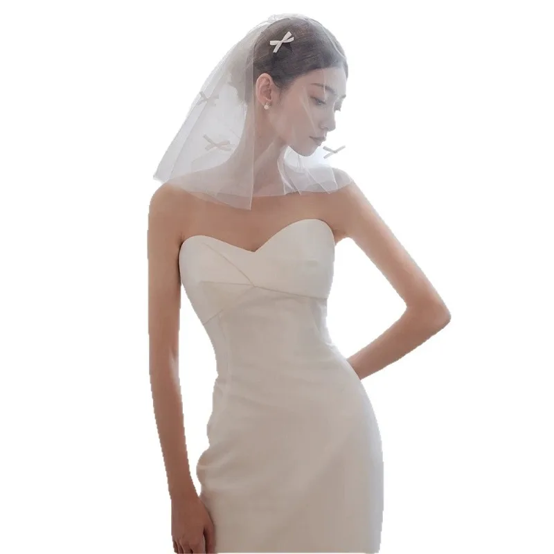 Robes de mariée sirène coréennes simples, dos nu, avec traîne de balayage, avec nœud, robes de bal de mariage pour femmes, personnalisées