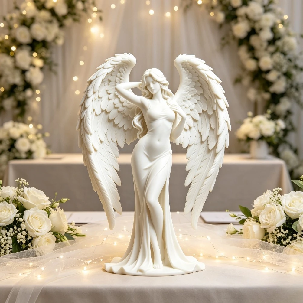 Multi-Layer Seraph Goddess Sculpture 3D Print Heart Wings Figurine Wedding Mantel Spiritual Minimalist Tabletop Decor Present