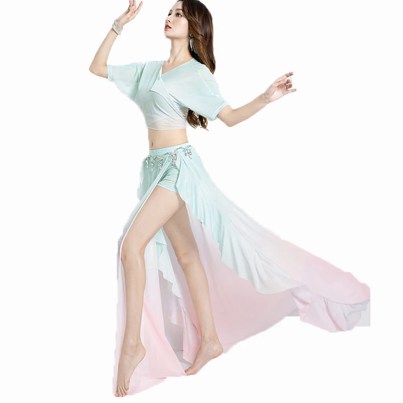 New Belly Dance Practice Set Women\'s High-end Gradient Mesh Without Belt Oriental Dance Performance Stage Performance Dress Suit