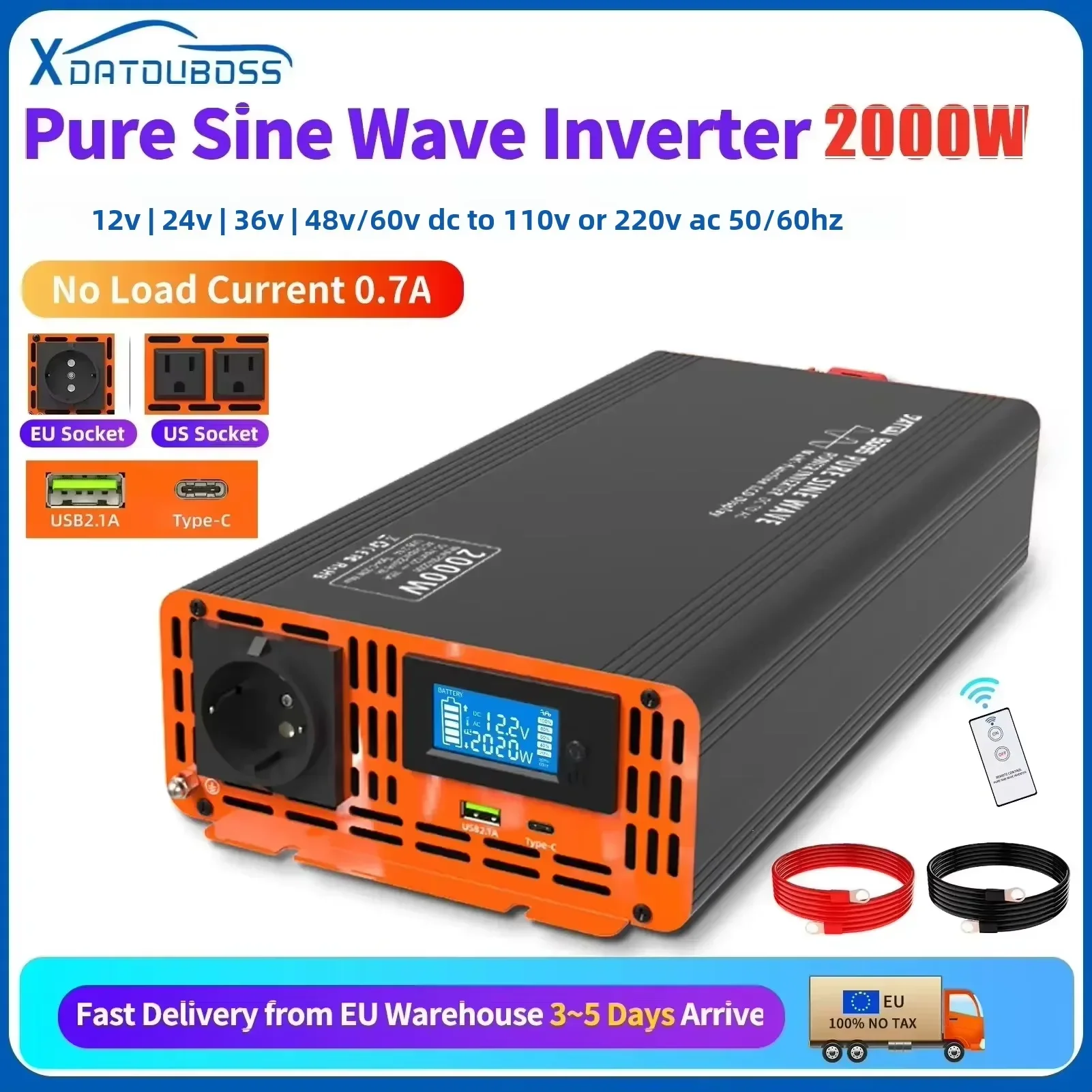 �y�Z�[�����zDATOUBOSS PSW �C���o�[�^�[ 12v 220v 2000w DC 12V 24V 36V 48V 60V ���� AC 110V-220V�� ��d��4000W �������M TypeC