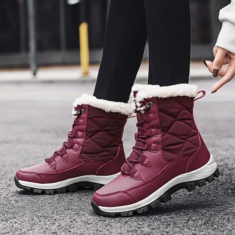 

New Winter Women Boots High Quality Keep Warm Mid-Calf Snow Boots Women Lace-up Comfortable Ladies Boots Chaussures Femme