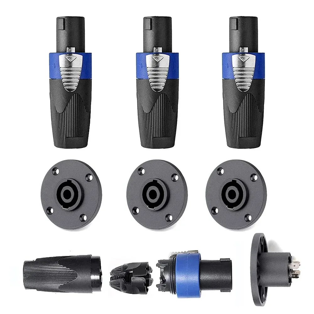 Kit de plugue de alto-falante de áudio de 8 pacotes, bloqueio de torção de plugue de alto-falante de 4 pólos, compatível com jack twist lock redondo, perfeito para neutrik speakon