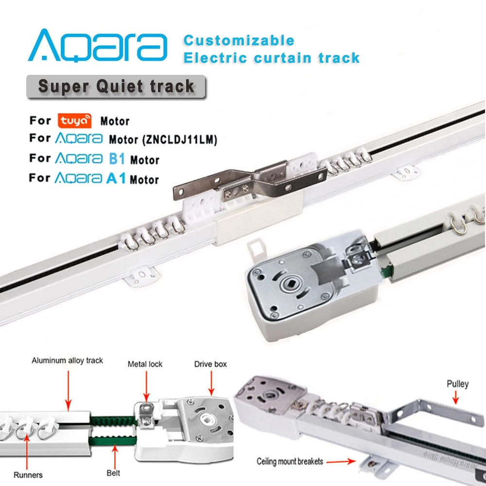 

Aqara Super Silent Electric Curtains Track Rail for Aqara Zigbee C2/ A1/B1/Tuya Wifi Motor Smart Home Curtain Rod Cornice