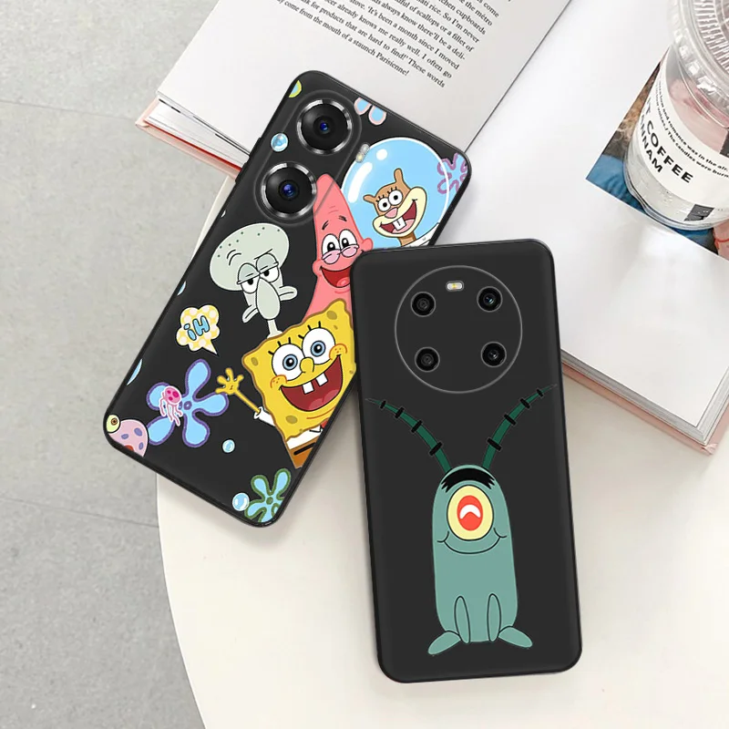 Phone Cases For Honor X7b X7 X8 X9b X6a 90 70 X8b X9a 8X Magic5 Cute SpongeBobes Pixel 6 7 6a 7a 8a 8 Pro Shell Black Case Cover