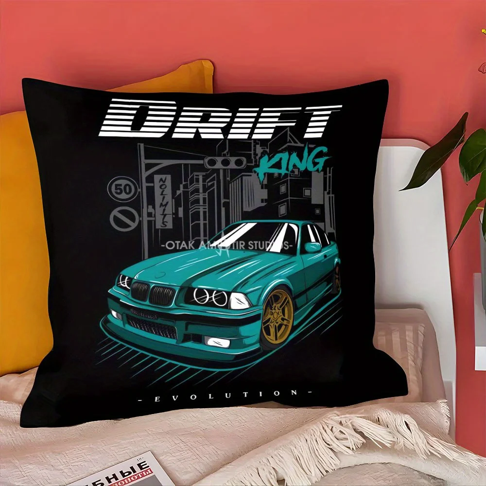 1pcs Street Racing Graphic Pillow Cover 45x45cm Square Polyester Cushion Case Zipper Washable – Abstract Tuned Car & Urban Motif