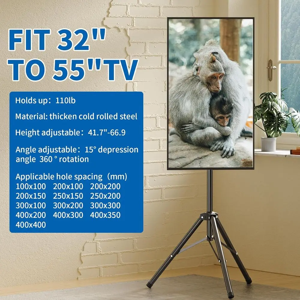 حامل ثلاثي القوائم للتلفزيون المحمول مع حامل أرضي لشاشة LCD LED المسطحة مقاس 32 إلى 55 بوصة #3