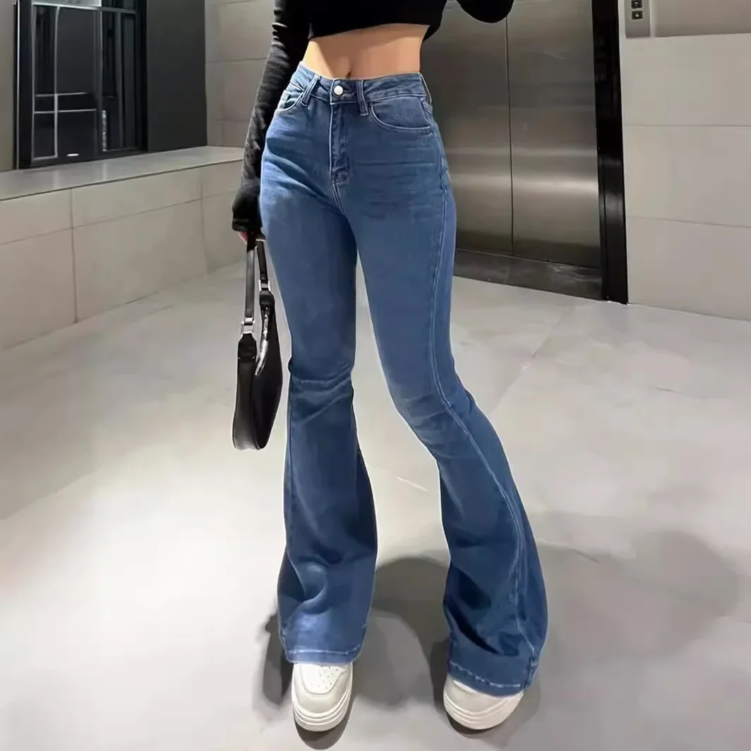 

Flare Pants Women Jeans High Waist Streetwear Trousers Skinny Stretch Distressed Washed Pocket 2025 Y2k Mom Jeans Vintage Denims