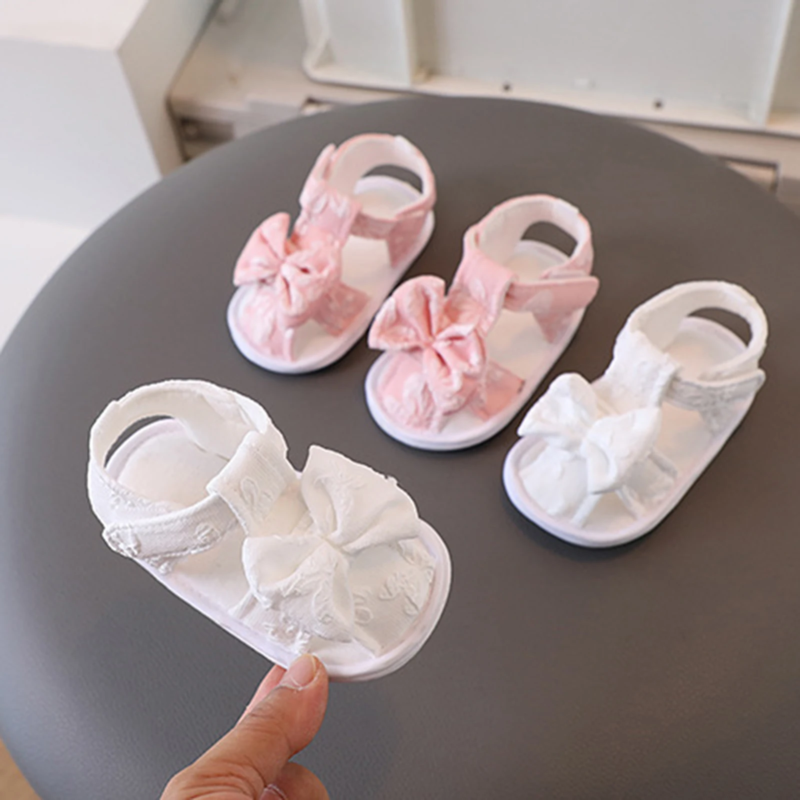 Infant Baby Girls Sandals Cute Lace/Bow Anti-Slip Soft Sole Princess Shoes Beach Slipper Toddler First Walkers Shoes for 0-13M