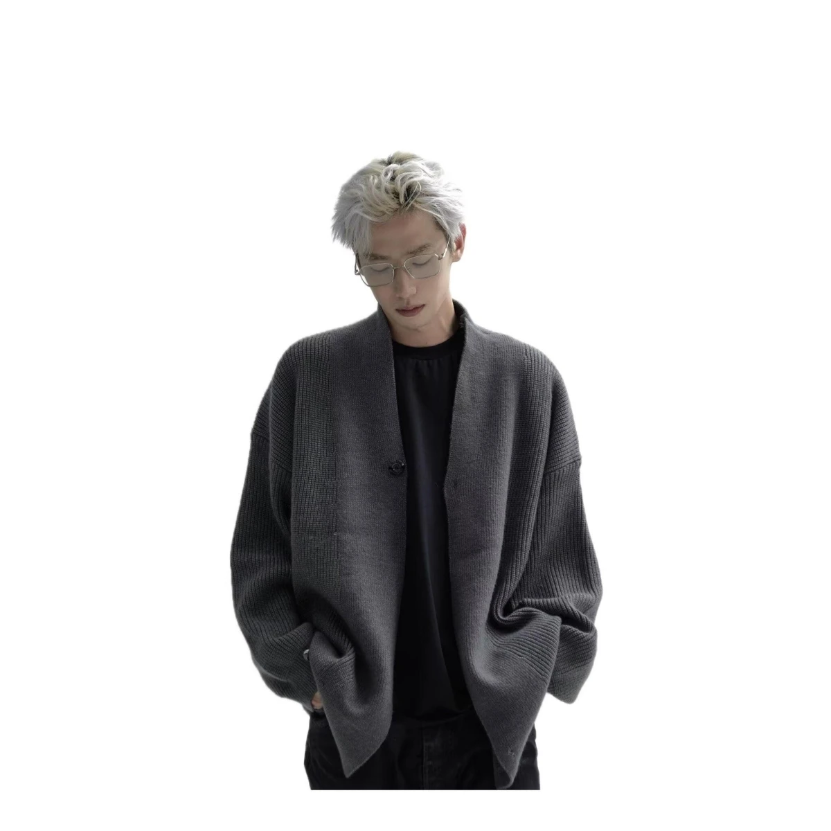 

Осень-зима, однотонный вязаный свитер с v-образным вырезом, мужской повседневный свитер в стиле ретро, свободный крой, длинный свек, полиэфирное волокно