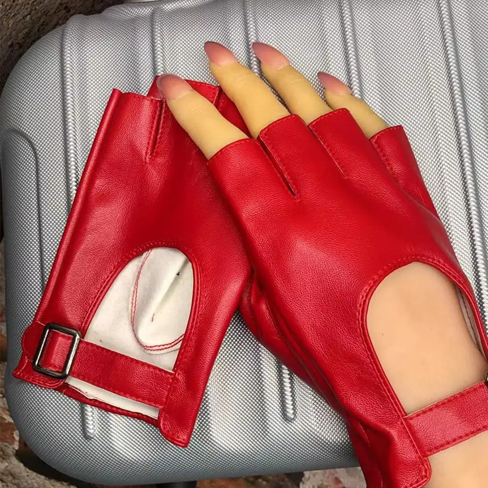 قفازات مقاومة للماء بدون أصابع، عروض المسرح، قفازات الرقص، مشبك مربع، نصف إصبع من جلد البولي يوريثان، لون سادة، زوج واحد من أزياء تنكرية #3