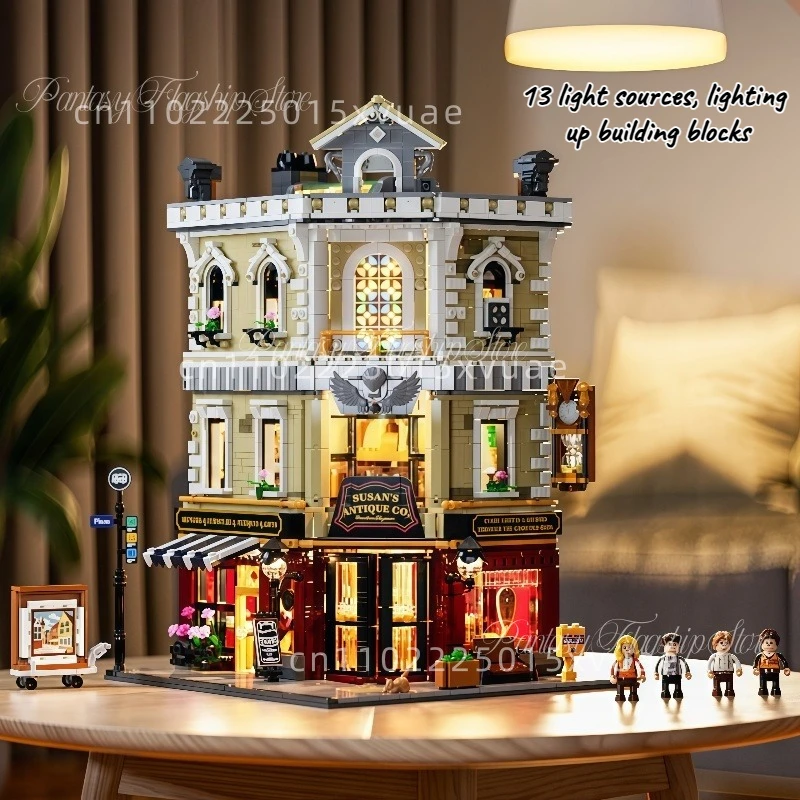 Bloques de construcción de tienda antigua, arquitectura urbana, coleccionables, modelo de juguete, adornos con luces, regalo de cumpleaños para niños