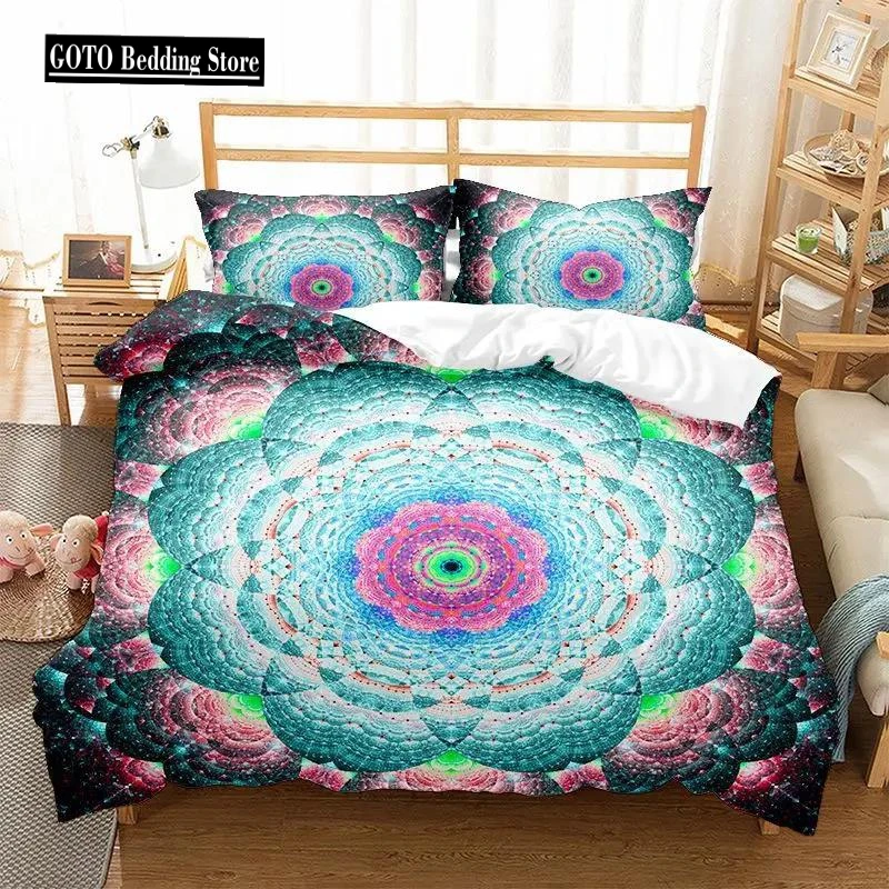 

100% Microfiber Fabric Super King Duvet Cover Set for Mandala Print Datura Flowers Double Duvet Set 220x240 Bedding Set Luxury