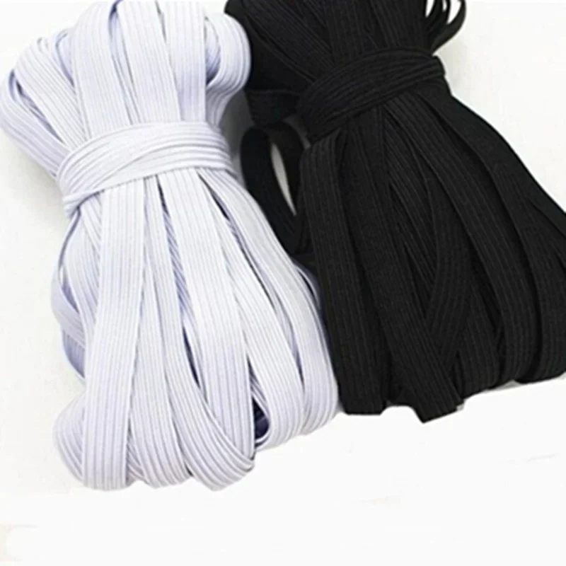 3/5/6/8/10/12mm 5 Yards/lot Hight Elastic Bands Spool Sewing Band Flat Elastic Cord White and Black Diy Handmade Accessories