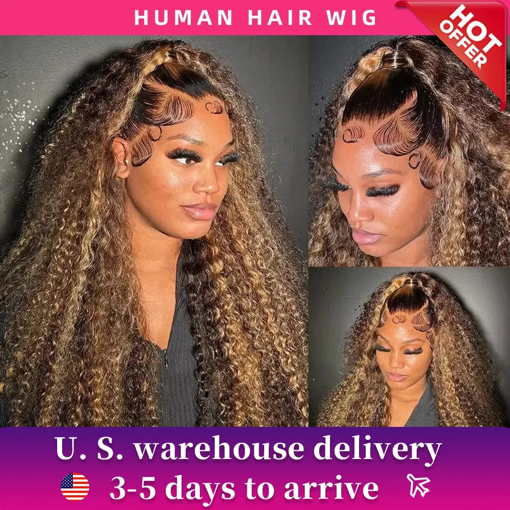 

Выделите Ombre Kinky Curly Wigs 13x6 Парики из натуральных волос на кружеве спереди HD Прозрачные кружева 180% 13x4 13X6 Парики с глубокими вьющимися кружевными застежками