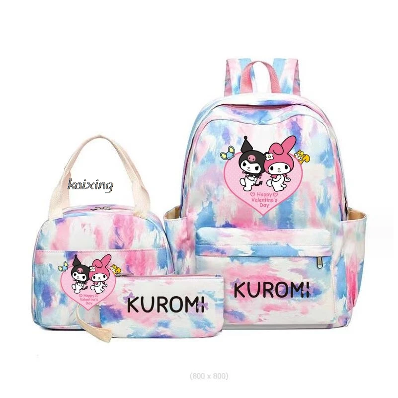 Backpacks Melody Kuromi Kids Book Bag Boy Girl School Bags 3Pcs Set Students Backpack Lunch School Bag Teens Mochilas