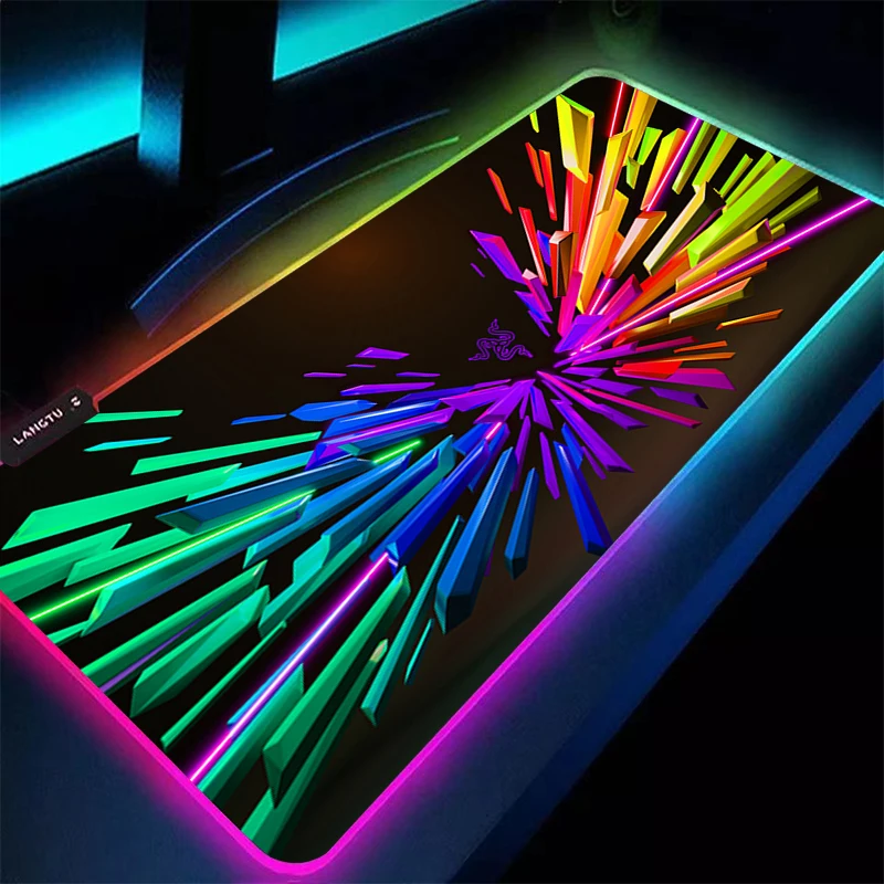 

Роскошный модный коврик для мыши Razer RGB со светодиодной подсветкой, аксессуары для ПК, коврик для мыши, большие игровые коврики, резиновый удлиненный коврик для ноутбука, HD нескользящий настольный коврик