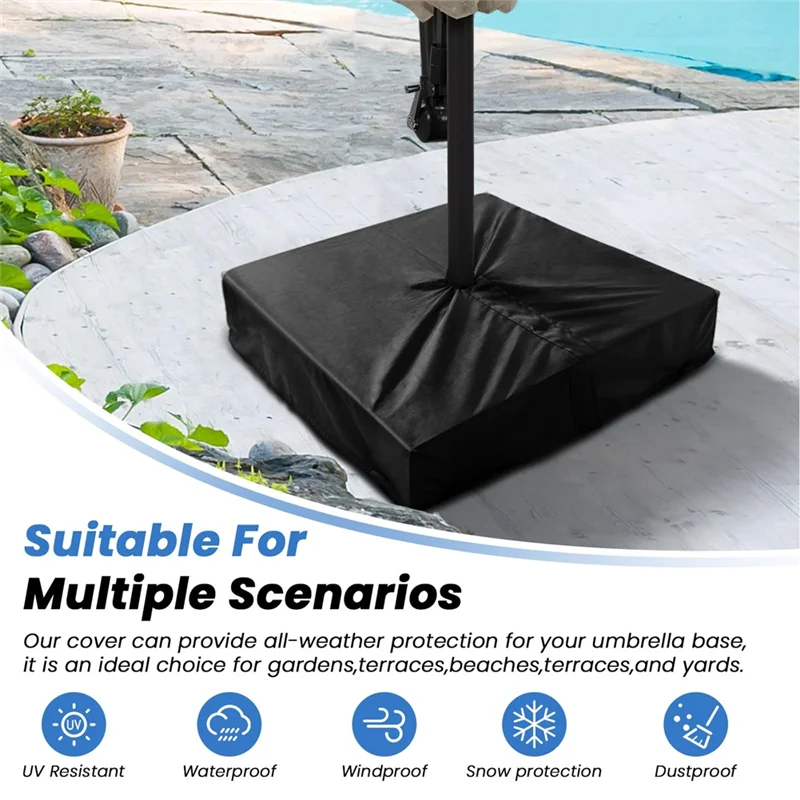 Patio Umbrella Base Cover For Heavy Duty For Outdoor Umbrella Stand-Black Color Square Base Protection