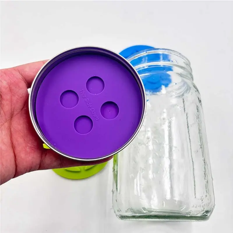 BHTS-Fermentation Lids-For Wide Mouth Mason Jars-Silicone Self-Burping Lids One Way Waterless Airlock Valve, 4-Pack