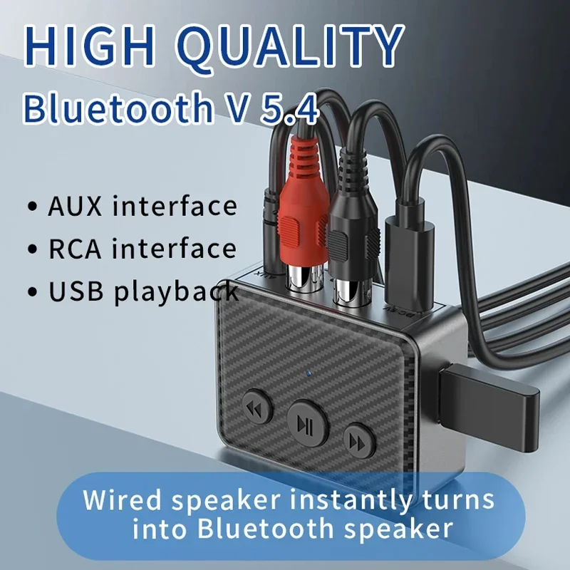 USB Bluetooth 5.4 Audio Receiver Adapter Wireless Stereo Music 3.5mm AUX RCA Support U-Disk Playback For Desktop Speaker Amp - view 2